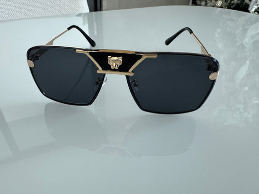 C BLACK AND GOLD SUNGLASSES